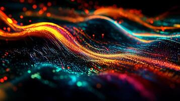 Abstract waves of light flow with vibrant colors, creating a dynamic digital landscape. Modern digital art showcases a mesmerizing effect. photo