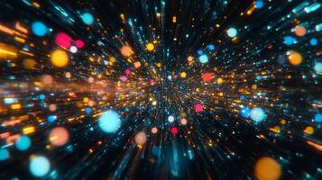 Abstract image with colorful lights of blue, red, orange, and yellow, creating a dynamic and vibrant spectacle against a dark background. photo