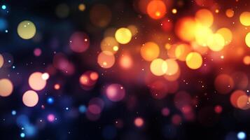 Vibrant bokeh lights dance across a spectrum of warm orange and cool blue, creating an ethereal and celebratory atmosphere. photo