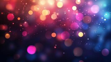 Whimsical bokeh lights dance across a spectrum of deep blues, vibrant pinks, and warm oranges, creating a magical and festive background. photo