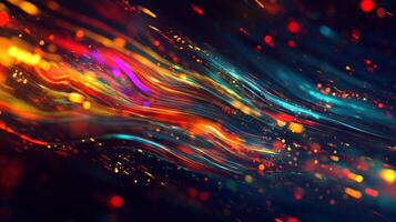Abstract image showcasing dynamic, colorful light streaks and scattered bokeh, creating an energetic and visually stimulating artwork. photo