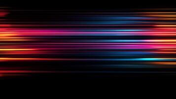Colorful streaks of light create an abstract and dynamic design against a black background, conveying motion and energy through vibrant hues. photo
