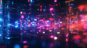 Abstract data stream represented by colorful lights and structures, creating a modern, technological, and digital atmosphere. photo