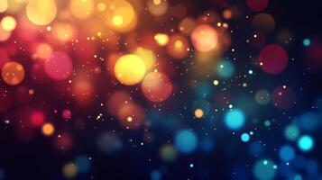 A dazzling array of colorful light orbs and speckles creates a beautiful and captivating bokeh effect, showcasing a magical ambiance. photo