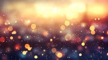 Abstract glowing lights with a bokeh effect, reminiscent of stars in the night sky, creating a dreamy and magical atmosphere. photo