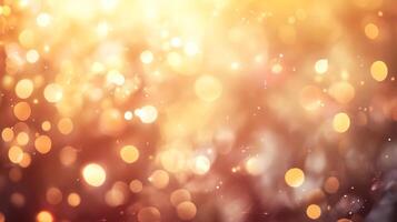 Abstract bokeh background of golden lights and sparkles, creating a warm, magical, and festive atmosphere with a soft, dreamy feel. photo