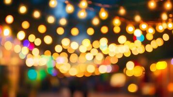 Abstract blurred lights create a warm and inviting atmosphere. Perfect for backgrounds and festive occasions. Captivating bokeh effect. photo