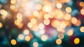 Abstract bokeh lights create a warm, festive atmosphere. The blurred circles of light give the image an ethereal and magical quality. photo