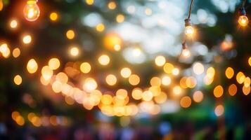 A mesmerizing display of illuminated bulbs, casting a warm glow in the evening. Great for ambient background or an atmospheric effect. photo