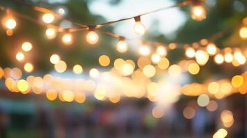 String lights create a warm, festive atmosphere. Perfect for events, adding a touch of magic to any outdoor setting with its soft glow. photo