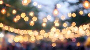 A soft-focus shot of glowing string lights creating a warm, inviting bokeh effect against a blurred background, perfect for ambiance. photo