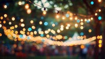 Illuminated ambiance with sparkling lights in a soft bokeh, perfect for events, celebrations, and creating a festive atmosphere. photo
