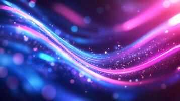 Streaks of purple and blue neon light creating an ethereal, flowing pattern, with sparkling bokeh adding a magical touch. photo