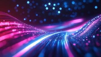 Abstract streams of glowing pink and blue light create a futuristic and vibrant display, evoking energy and technological advancement. photo