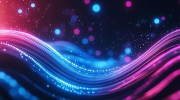 Abstract digital art with wavy neon lines, vibrant colors, and bokeh effects creates a futuristic and dynamic visual experience. photo