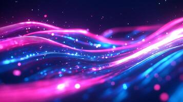 Abstract background with dynamic waves of light and sparkles, blending vibrant pinks and blues in a smooth, flowing motion. photo