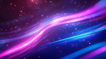Abstract neon light streaks create a futuristic, vibrant backdrop. The pink and blue colors swirl with bokeh for an artistic touch. photo