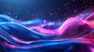 Vibrant, abstract background with flowing waves of blue and pink, highlighted by twinkling specks of light. A mesmerizing digital creation. photo