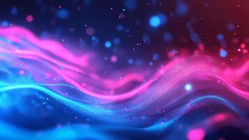 Abstract light waves flow seamlessly, blending vivid pinks and blues in a futuristic design. Perfect for digital backgrounds and creative concepts. photo