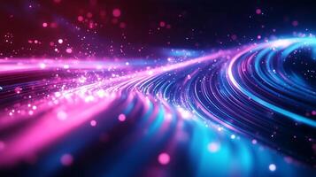 Luminous trails of pink and blue converge, creating a dynamic display of light and motion, evoking energy and futuristic themes. photo