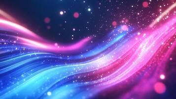 Waves of blue and pink light undulate across a dark backdrop, with twinkling specks adding a touch of magic and depth. photo