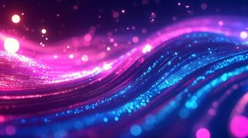Vibrant neon waves flowing with light particles, creating a dynamic, futuristic digital landscape with bright, captivating energy. photo