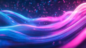 Abstract blue and pink waves gently undulate under a sparkling sky, creating a mesmerizing scene filled with light and gentle movement. photo