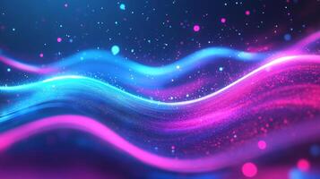 Abstract vibrant waves and cosmic particles intertwine, creating a mesmerizing futuristic flow in a digital realm. Evokes energy and innovation. photo