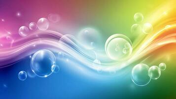Vibrant bubbles float against a fluid gradient of color, creating a whimsical and ethereal atmosphere. The design is cheerful and imaginative. photo