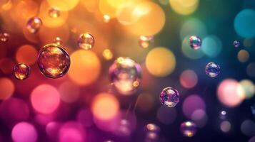 Floating iridescent spheres, soft focus. Dreamlike atmosphere. Perfect for adding a touch of magic to your project. Colorful and calming. photo