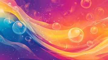 Abstract artwork showcases a colorful, surreal atmosphere with vibrant gradients, floating bubbles, and delicate light effects. photo