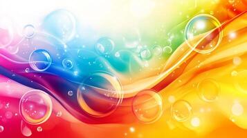 Vibrant abstract background with flowing colorful waves and shimmering bubbles, creating a sense of movement and light. photo