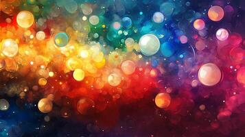 Abstract painting filled with a multitude of brightly colored orbs and dots, creating a visually stunning and mesmerizing artistic display. photo