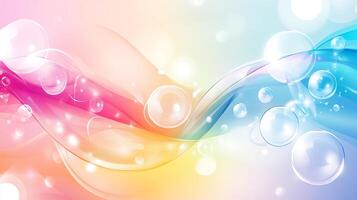 Colorful abstract background with flowing curves and floating transparent bubbles. Bright, airy and cheerful design. Gentle and soft colors. photo