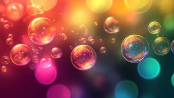 Floating bubbles in a vibrant colorful cosmic background, creating an atmosphere of fantasy and magic. Abstract illustration. photo