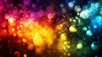 Vibrant display of colorful bubbles against a smoky backdrop, creating a festive and abstract composition with a dynamic feel. photo
