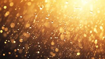 Golden droplets streak across a blurred background, creating a mesmerizing effect of light and movement in a warm, atmospheric glow. photo