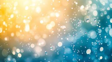 Abstract water droplets capture a playful dance of light and motion, creating a mesmerizing effect in the sunlit space above the ocean. photo