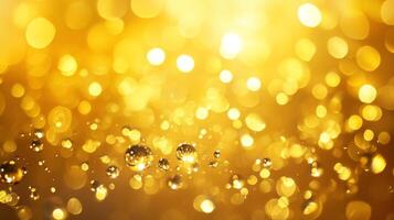 Golden bokeh lights and water droplets create a beautiful abstract background effect, perfect for adding a touch of elegance and magic. photo