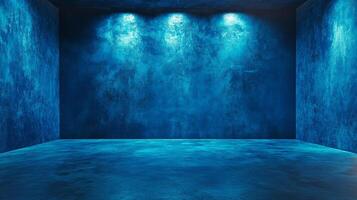 An immersive space bathed in a cool blue glow, textured walls hint at depth and mystery, inviting viewers to explore its depths. photo