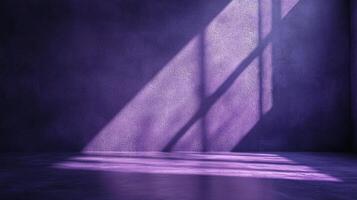 A purple room illuminated by a stream of light creating patterns on the wall and floor, bringing a sense of depth and quiet contemplation. photo