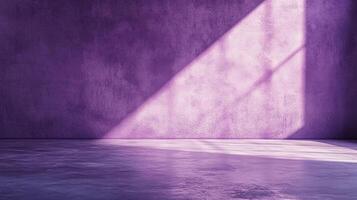 A textured room bathed in the soft glow of light. A ray of sun cuts across the wall, creating an inviting atmosphere. Perfect background. photo