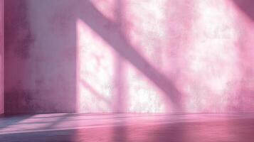 Minimalist pink wall and floor with window shadow creates a serene, artistic backdrop. Ideal for showcasing products or abstract concepts. photo