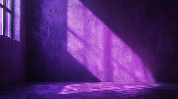 A vibrant purple room with light streaming in from a window, creating striking geometric patterns and a sense of calm and introspection. photo
