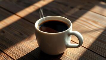 realistic coffee photography on a wooden table with a blurred and warm background photo