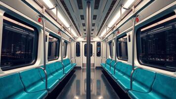 realistic empty subway train background with cinematic lighting and symmetrical perspective photo
