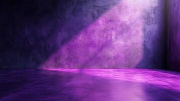 An abstract room interior, showcasing a convergence of light and shadow in purple and dark tones, with a subtle interplay of textures and gradients. photo