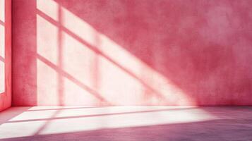 Illuminated pink room with light streaks, a captivating display of light and shadow, adding depth and visual interest to the textured surface. photo