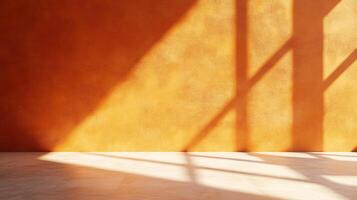 Warm-toned wall dappled with window light, creating an inviting and tranquil ambiance. The interplay of light and shadow adds depth. photo