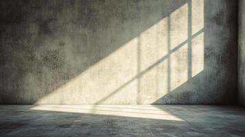 An empty room basks in sunlight filtering through a window, creating a study in light, shadow, and textures on the bare walls and floor. photo